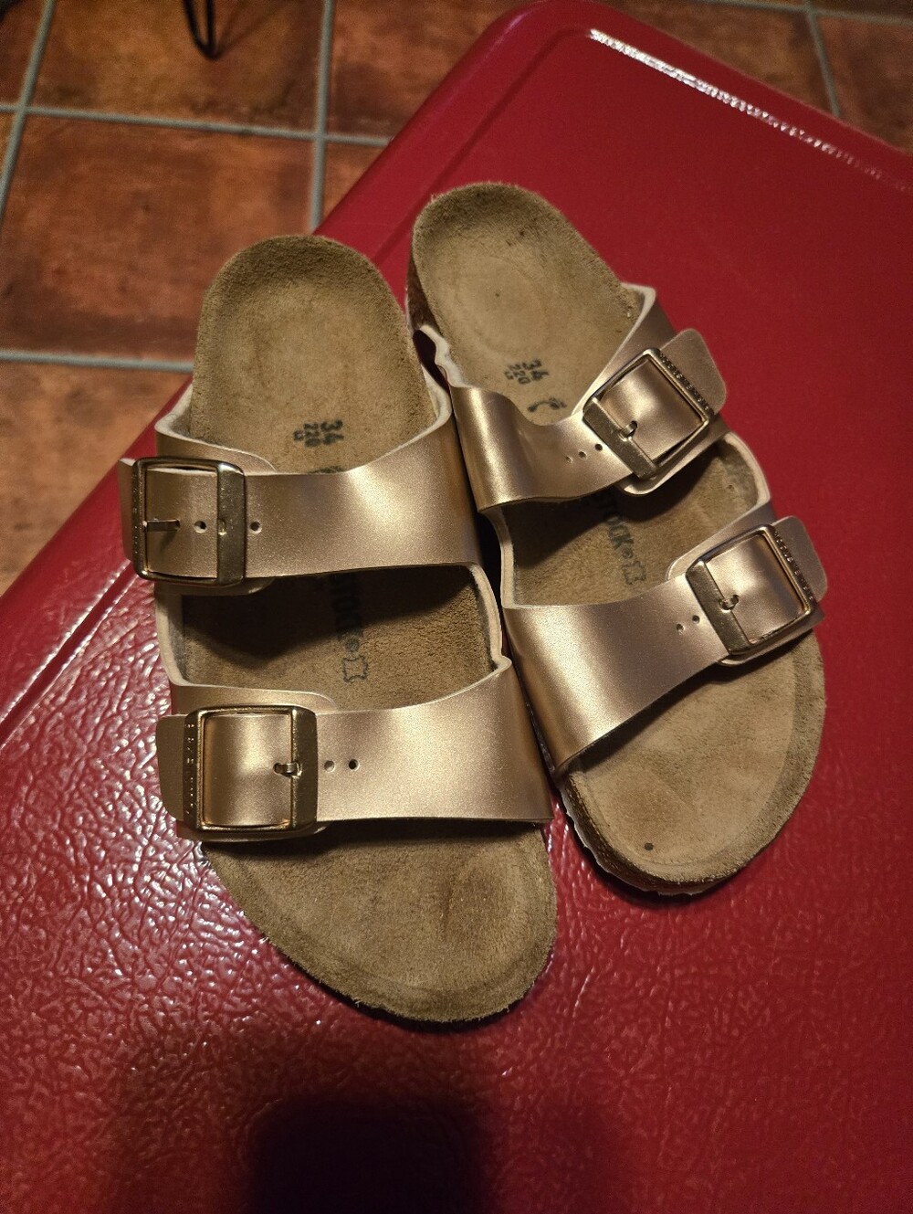 Birkenstock Kids Metallic Rose Gold Double-Buckle Slide Sandals